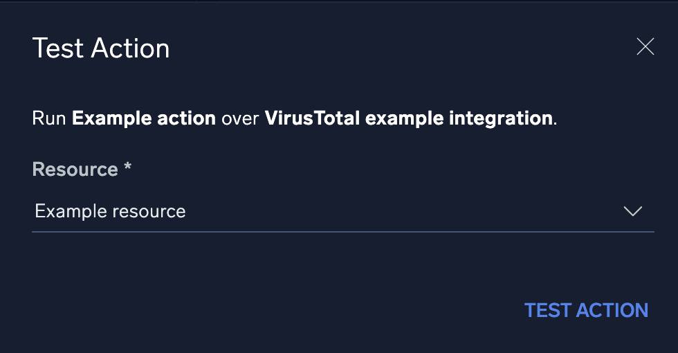 Test action dialog