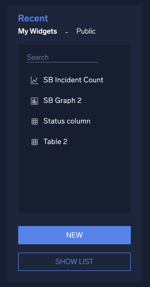 Widgets panel