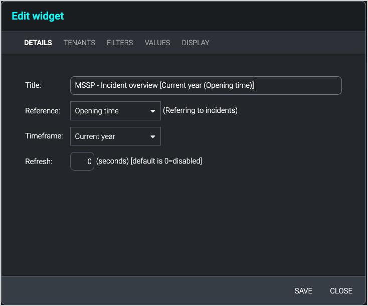 Edit widget screen