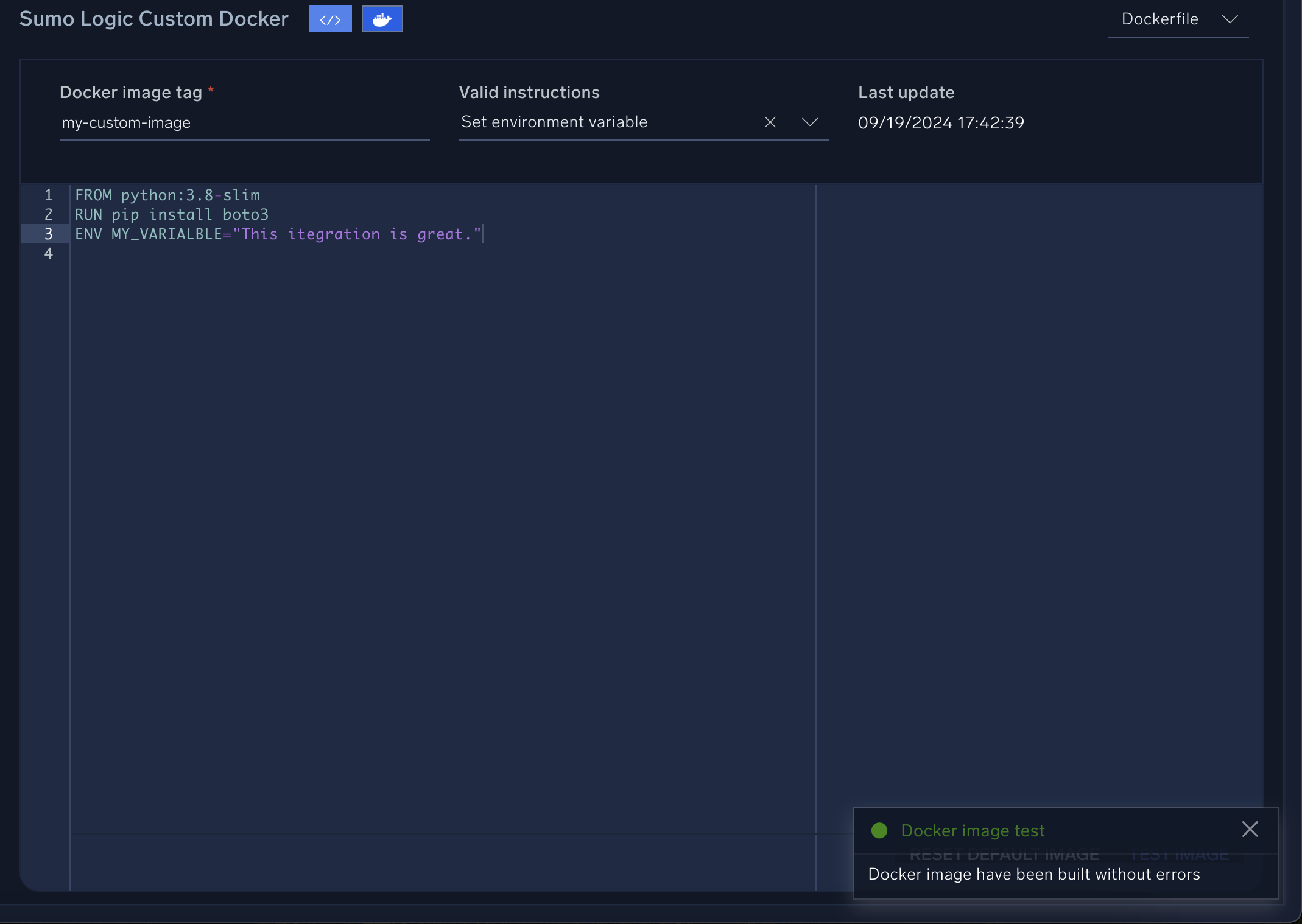Docker image tested