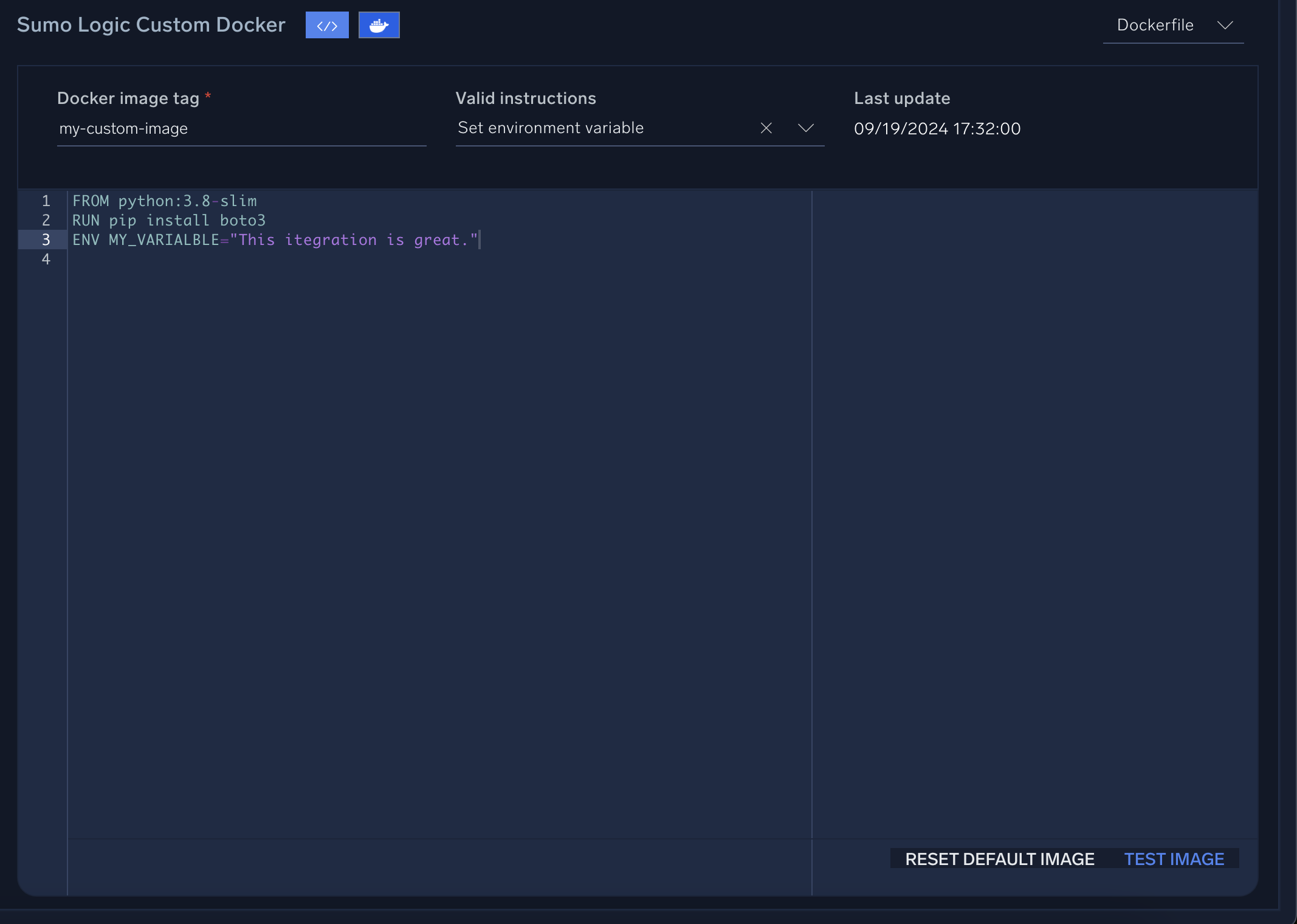Test Docker image