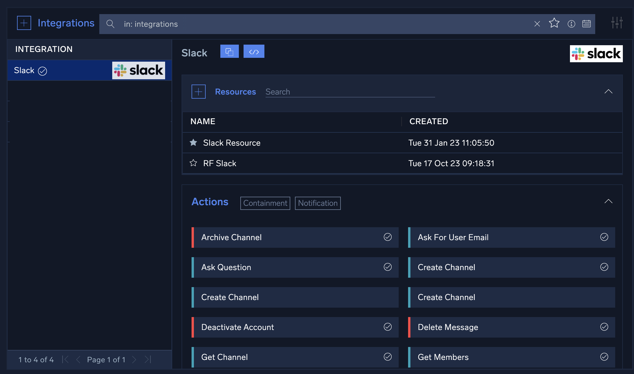 Select the Slack integration