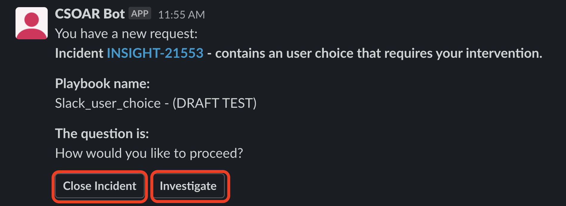 Slack user choice message