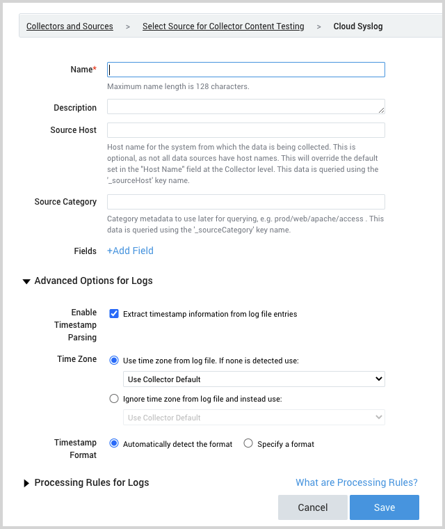 Cloud syslog source