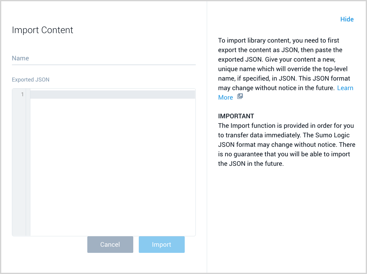 Import dialog