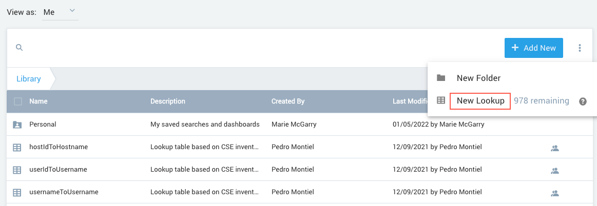 New lookup link