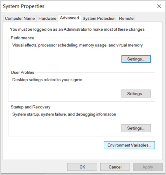 Environment Variables button
