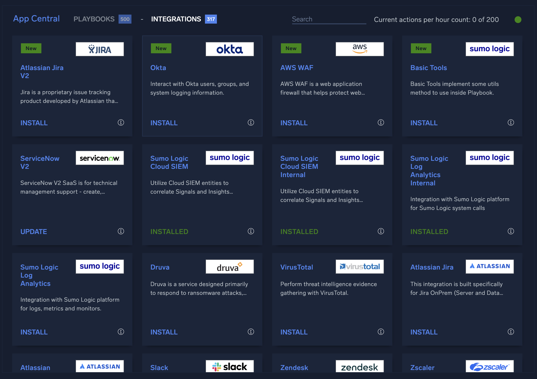 App Central screen