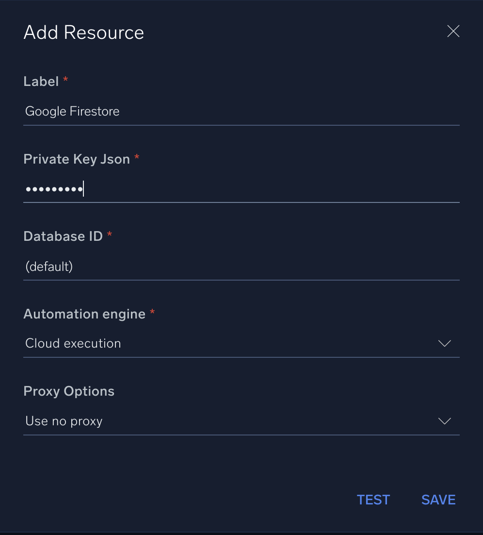 Google Firestore configuration