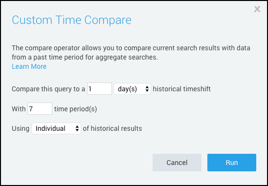 Custom Time Compare dialog settings