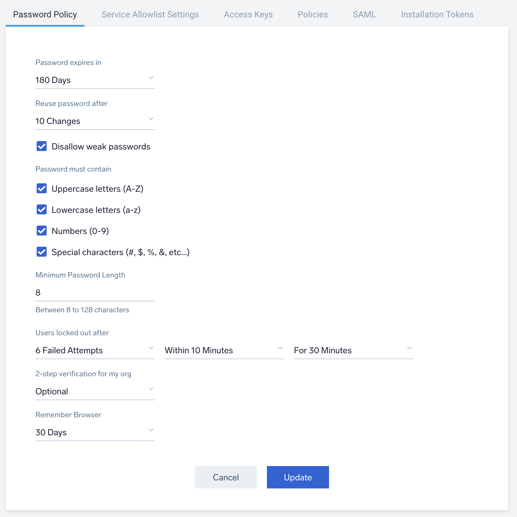 Password Policy tab