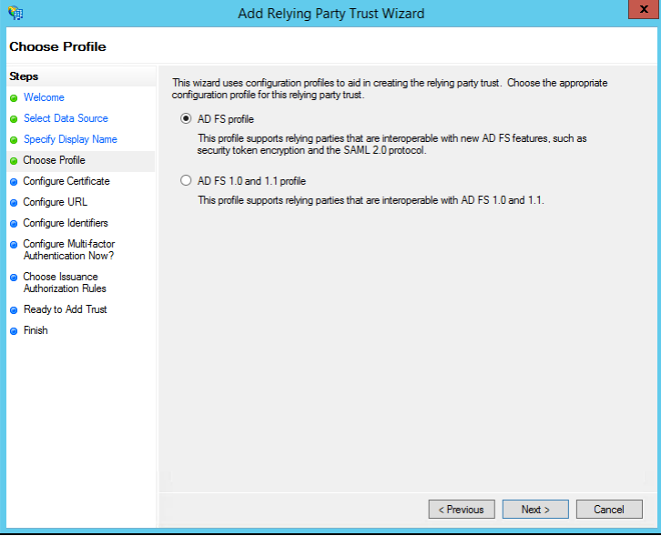 Choose Profile window