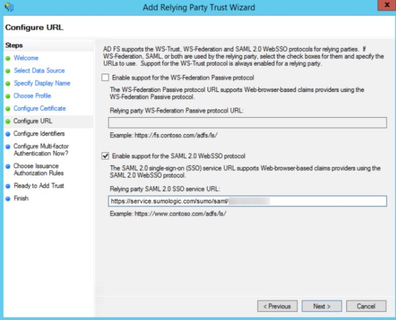 Configure URL window
