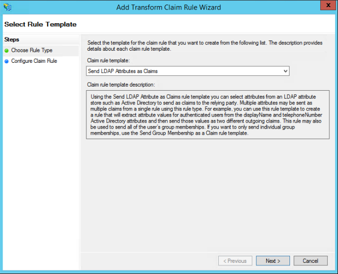 Select Rule Template window