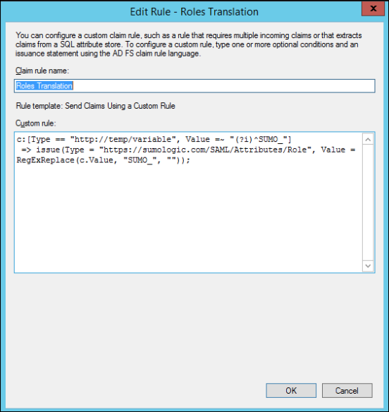 Roles Translation dialog