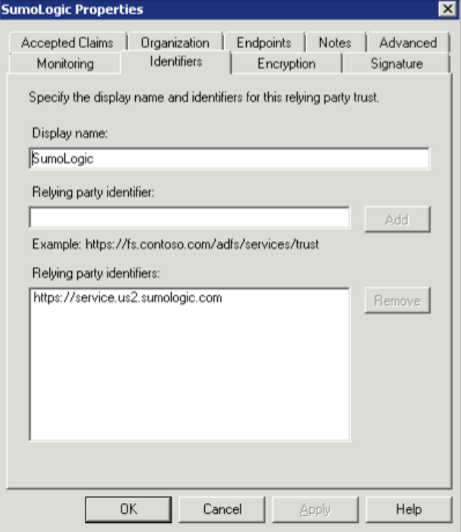 Identifiers tab