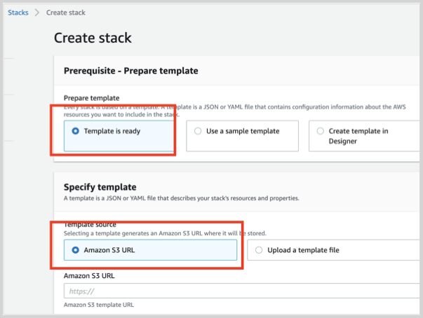 Specify an Amazon S3 template URL