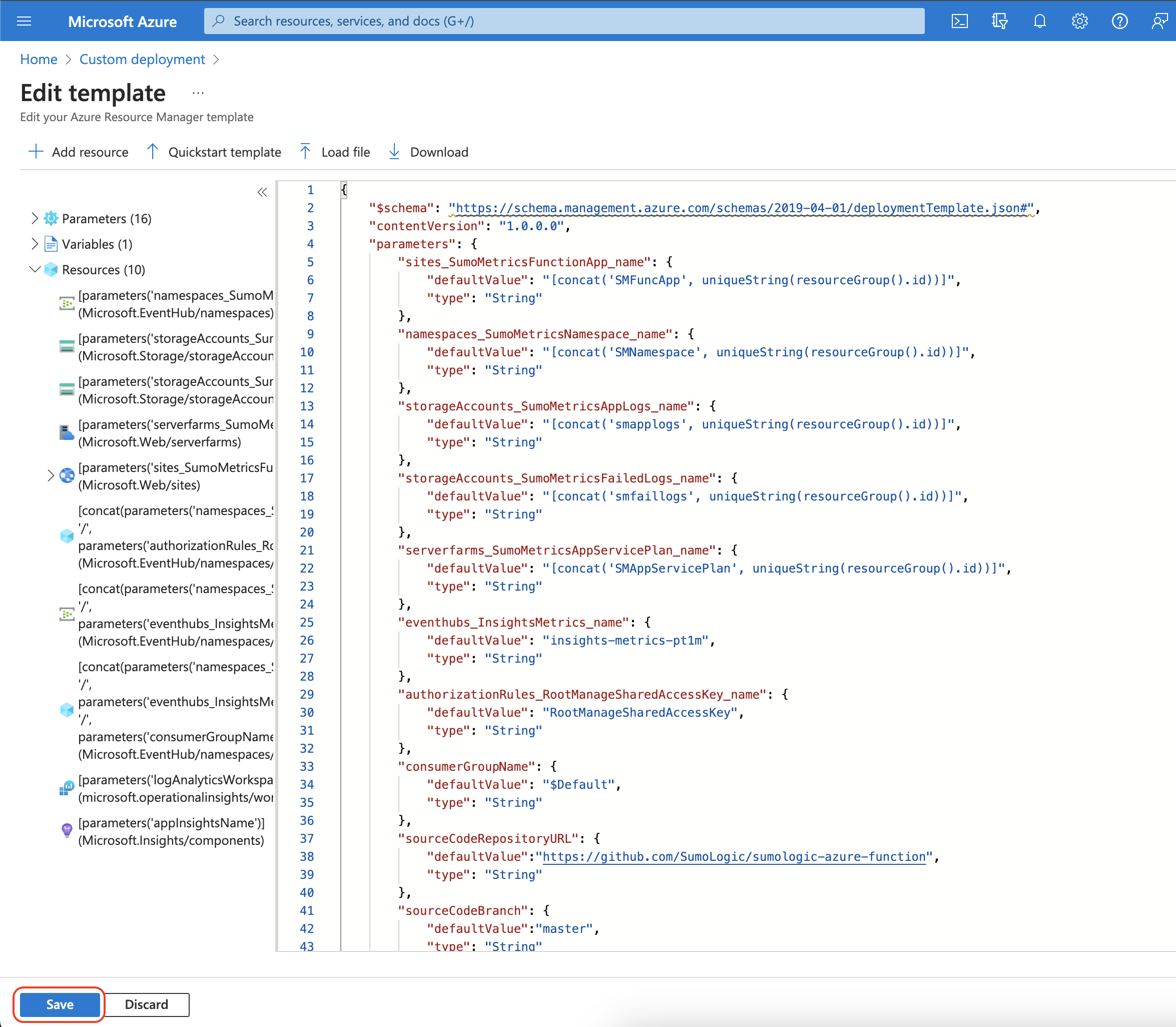 Azure template deploy