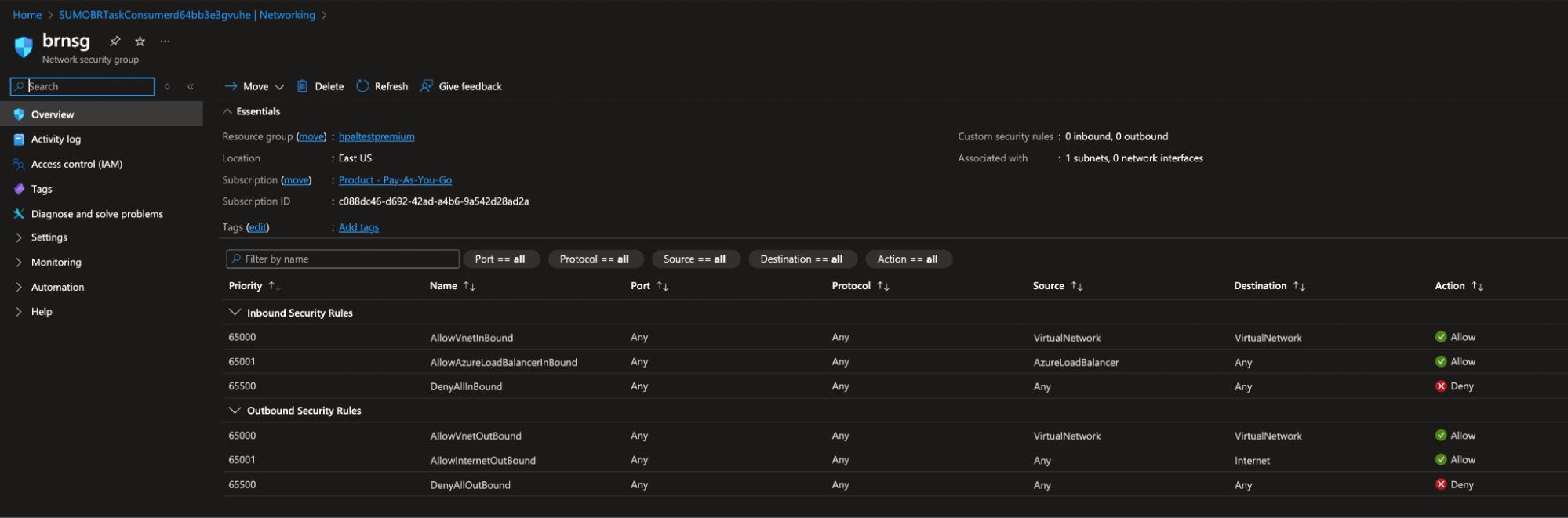 NSG rules configuration