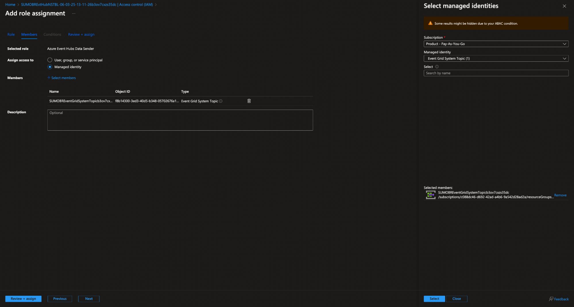 Adding identity to Event Hub namespace