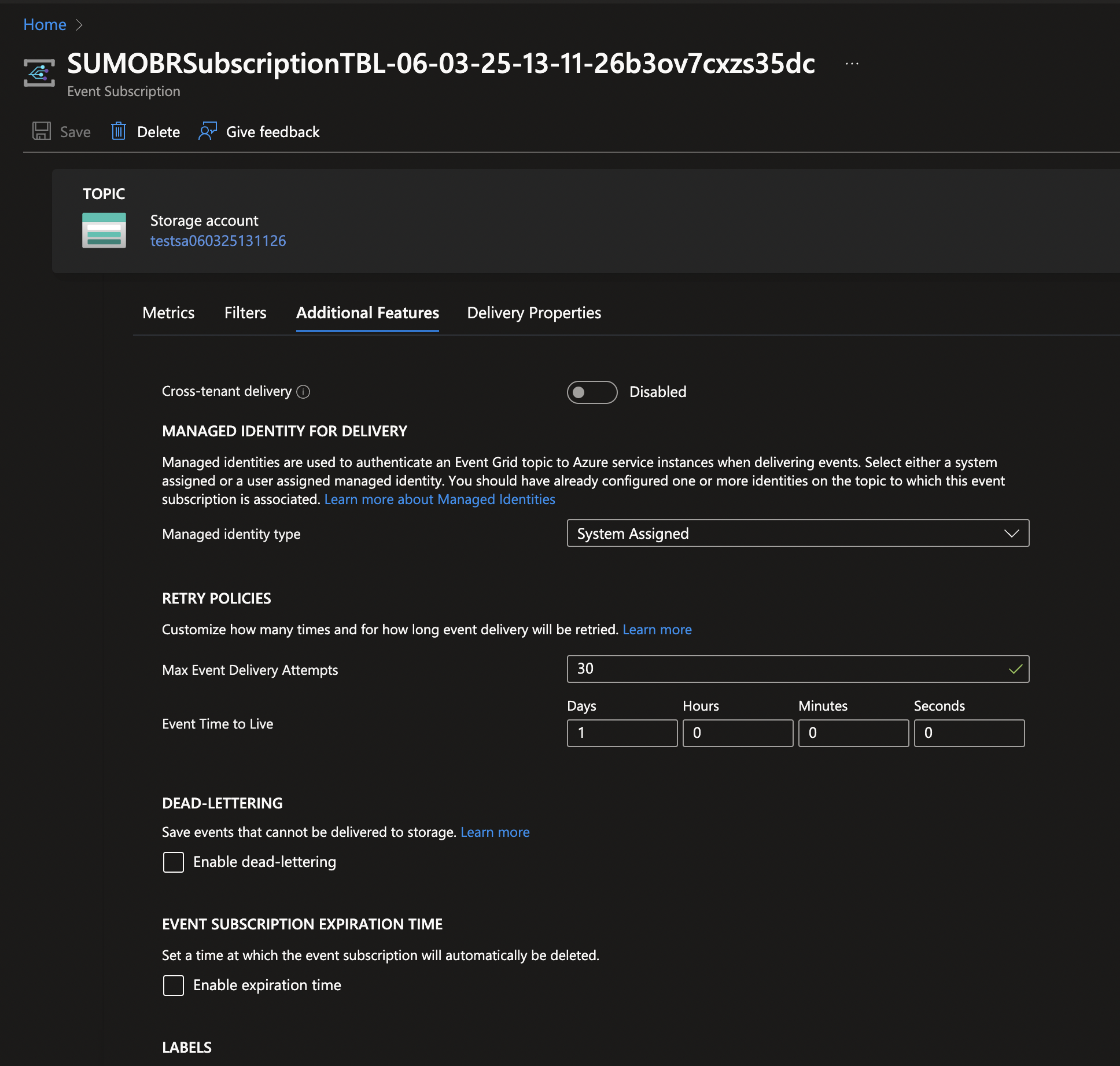 Event Hub subscription identity configuration