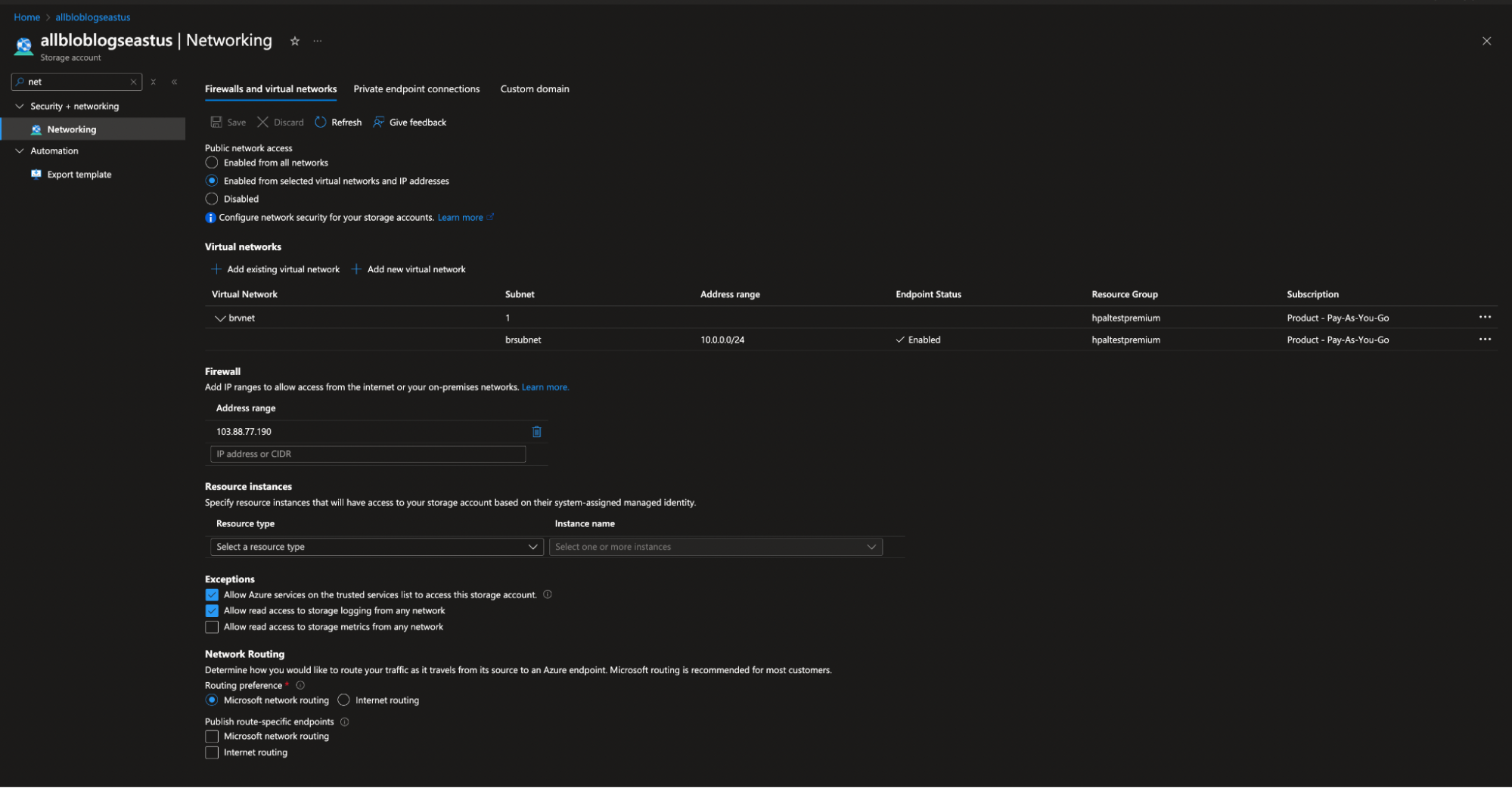 Storage account flow logs networking configuration