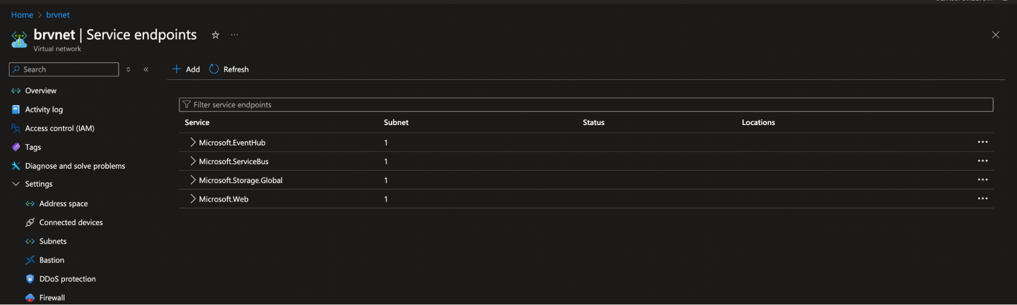 Enabling service endpoints in VNet
